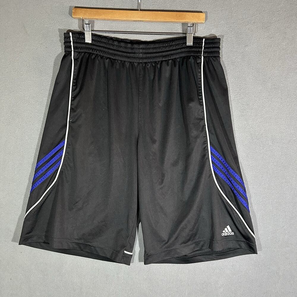 Y2K 2000s Adidas Black Athletic Blue Striped 11 Inch Gym Shorts Size Large